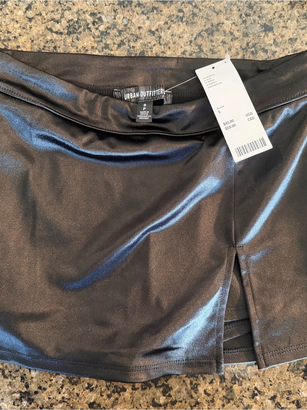 Urban Outfitters Black Faux Leather Skort with Front Slit